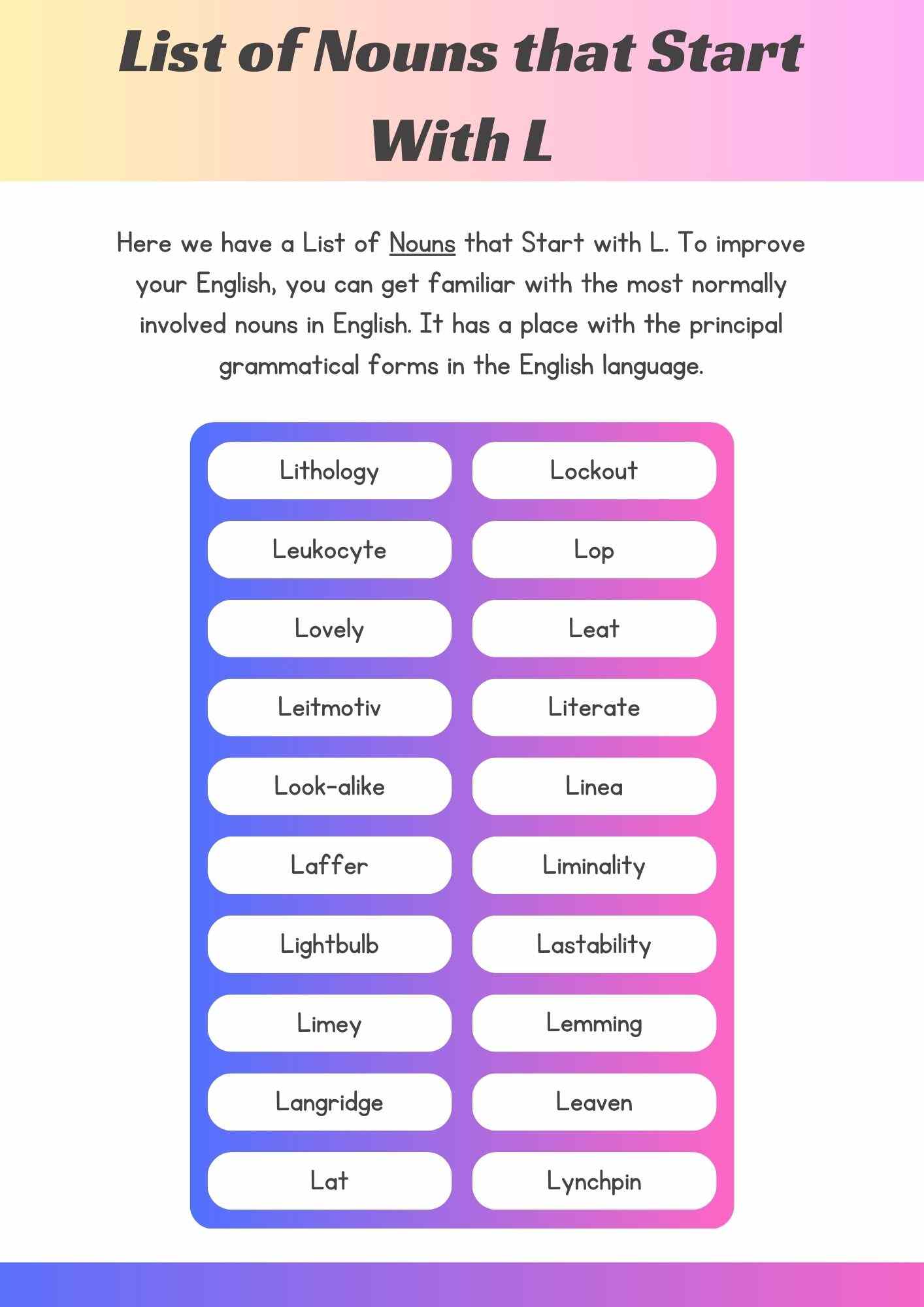 List of Nouns that Start With L