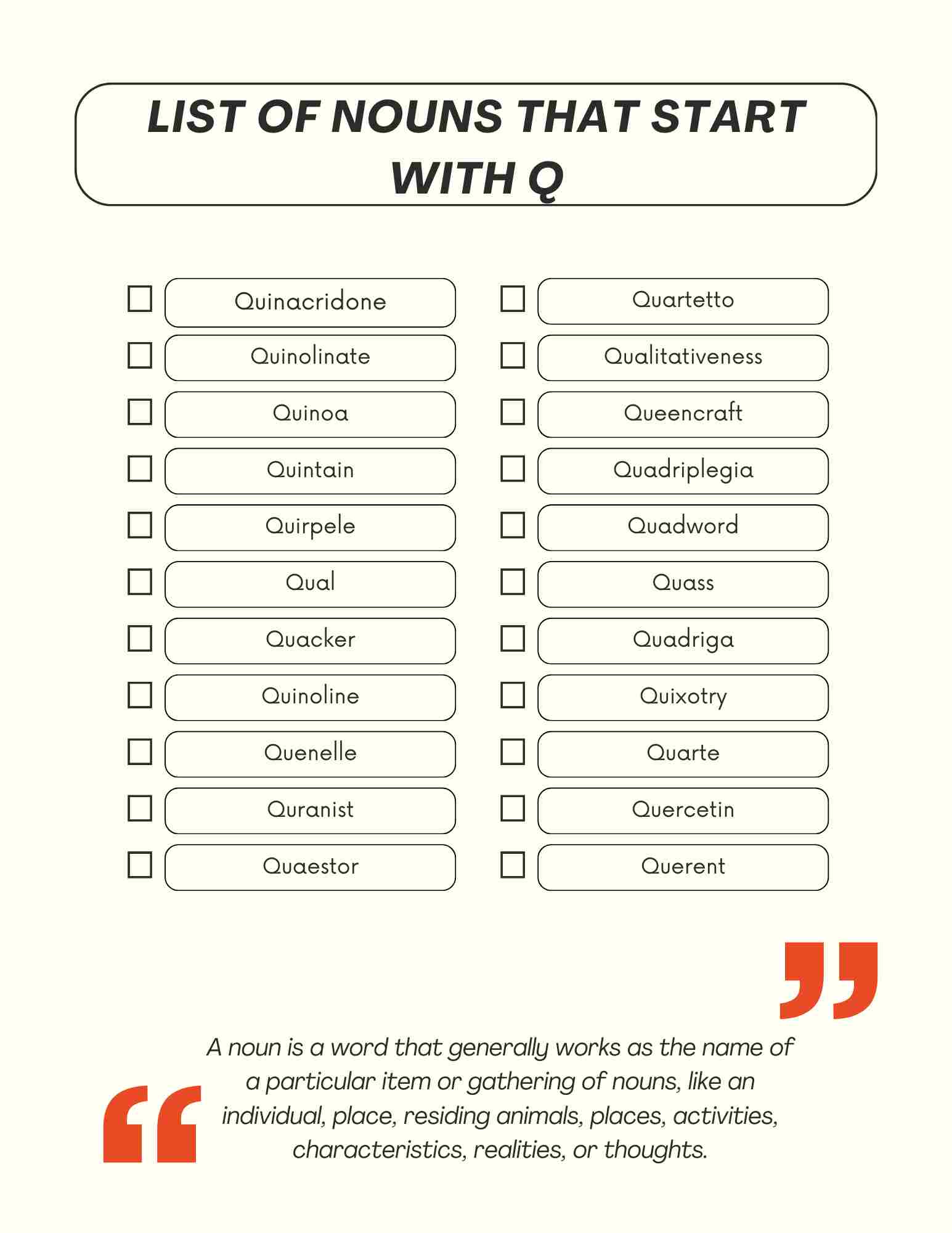 Nouns that Start With Q